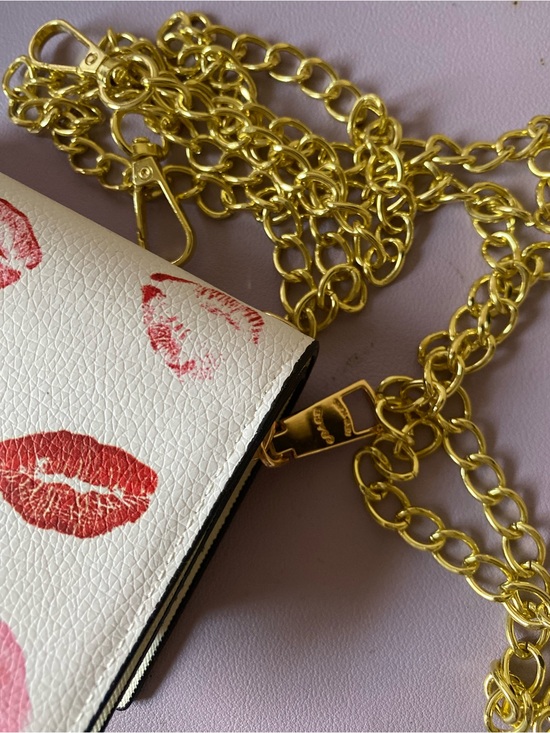 Coach Handbags - Coach White Crossbody Bag with Red & Pink Kiss Print and Gold Chain